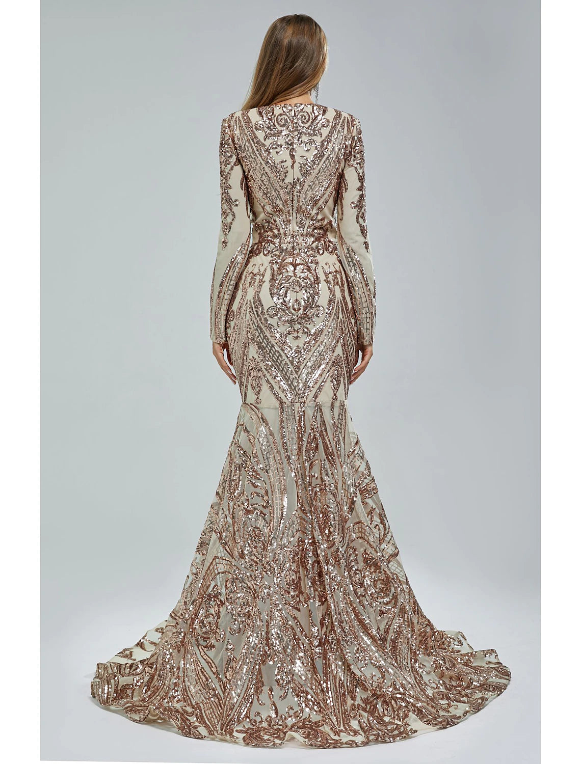 Wholesale Mermaid / Trumpet Evening Gown Sparkle & Shine Dress Carnival Formal Court Train Long Sleeve V Neck African American Lace with Sequin